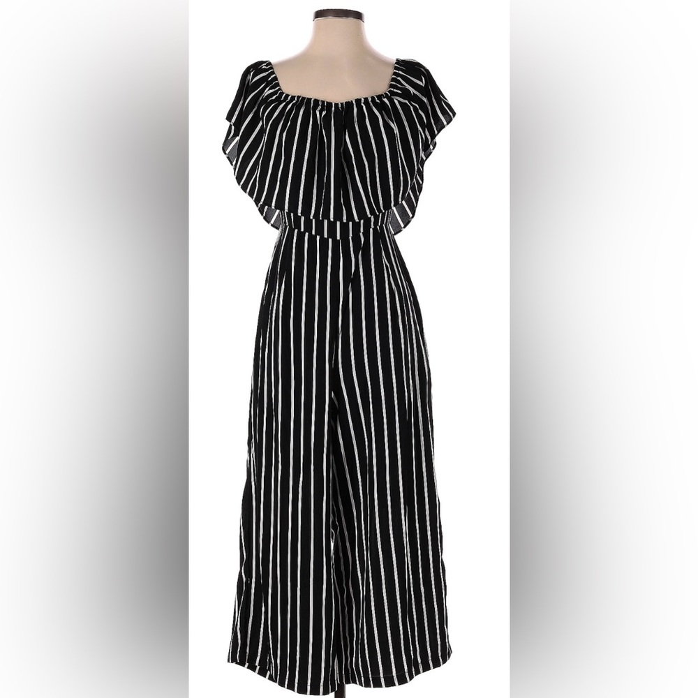 NEW DesignLab black & white stripe off the shoulder jump suit romper. NEVER WORN